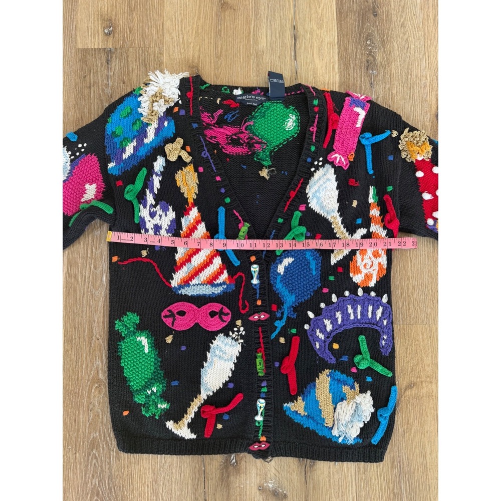 Eagle's Eye Vintage 1994 New Year Party Cardigan Women S Black Hand Knit Novelty - Picture 4 of 9